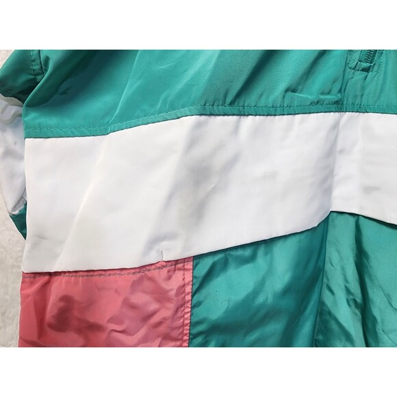 CSG 80s Retro Quarter Zip Pullover hooded Windbreaker Aqua/Pink Men's Size L - Picture 9 of 16